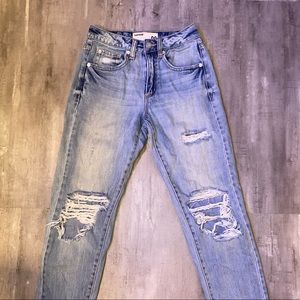 garage light/dark washed ripped mom jeans